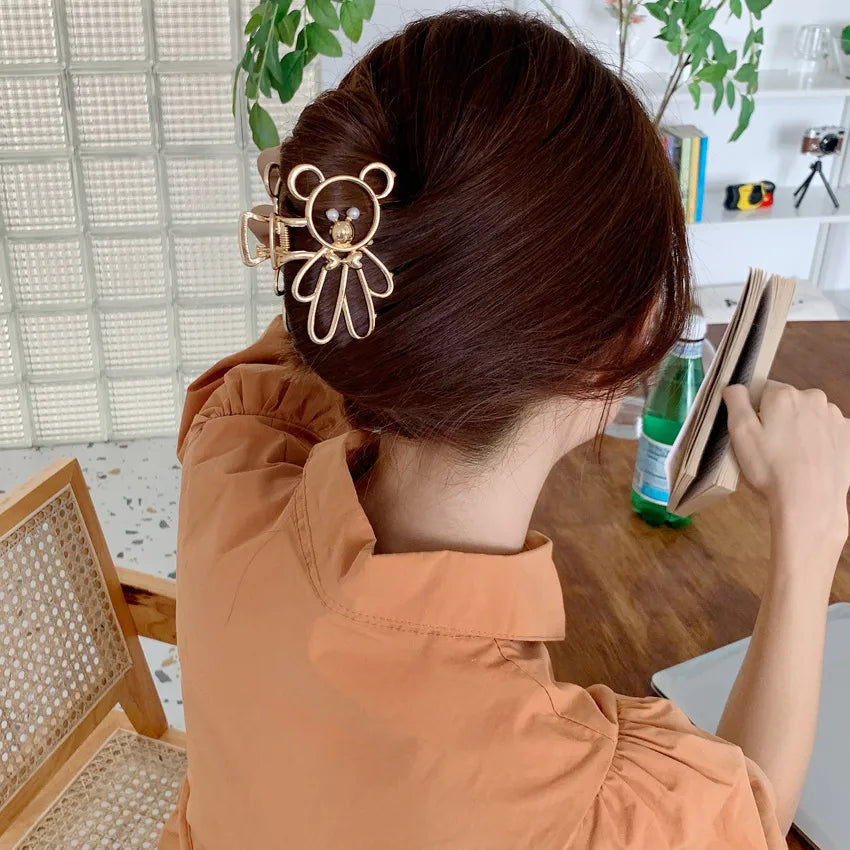 Fashion Cute Metal Bear Shaped Hair Clip Summer Large Size Hairpin