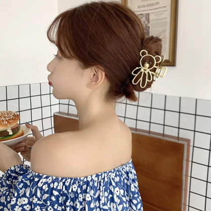 Fashion Cute Metal Bear Shaped Hair Clip Summer Large Size Hairpin