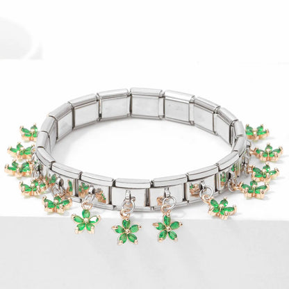 Fashion Cute Pendant Five Petal Grass Italian Charm Single Section Spring Stainless Steel 9mm Bracelet Jewelry