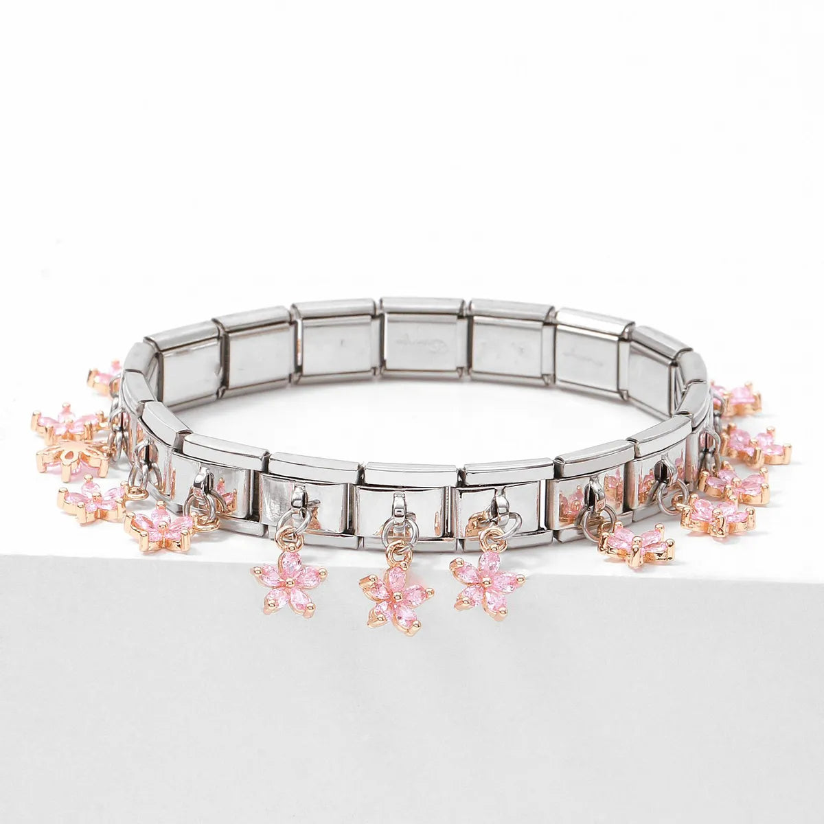 Fashion Cute Pendant Five Petal Grass Italian Charm Single Section Spring Stainless Steel 9mm Bracelet Jewelry