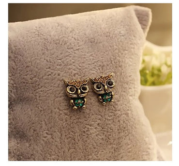 Fashion Cute Retro Diamonds Owl Stud Earrings Hollow Out Animal