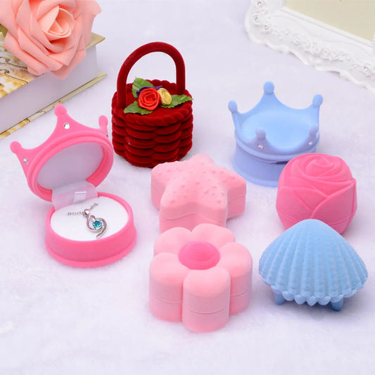 Cute Starfish Crown Shell Flannel Jewelry Boxes