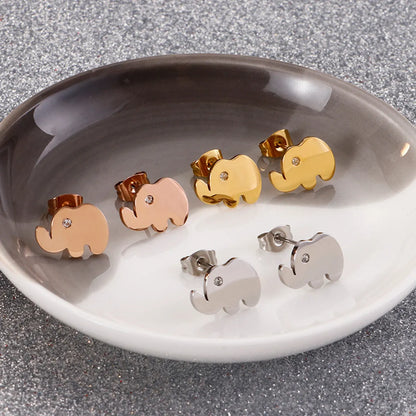 Korean Cute Fashion Titanium Steel Animal Baby Elephant Studs Stainless Steel Studs Boys And Girls Popular Ornament Wholesale