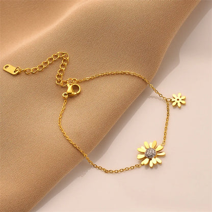 Fashion Daisy Titanium Steel Inlay Rhinestones Bracelets