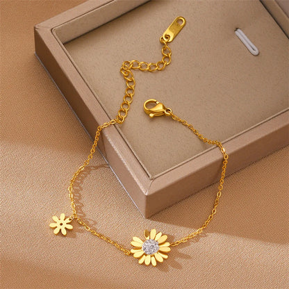 Fashion Daisy Titanium Steel Inlay Rhinestones Bracelets