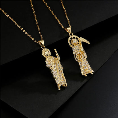 Fashion Death Sickle Priest Shape Pendant Copper Necklace