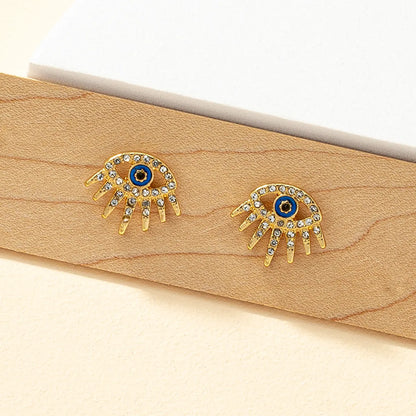 Fashion Devil's Eye Alloy Enamel Plating Inlay Rhinestones Women's Ear Studs 1 Pair