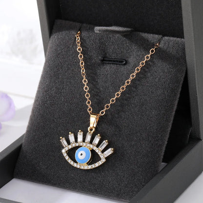 Fashion Devil's Eye Alloy Plating Artificial Diamond Zircon Women's Pendant Necklace