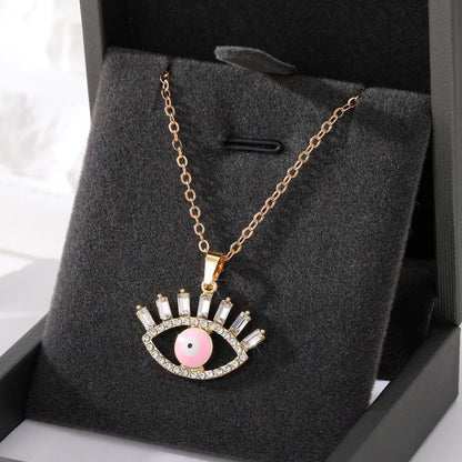 Fashion Devil's Eye Alloy Plating Artificial Diamond Zircon Women's Pendant Necklace