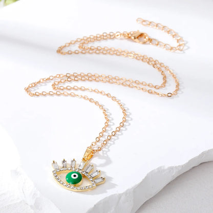 Fashion Devil's Eye Alloy Plating Artificial Diamond Zircon Women's Pendant Necklace