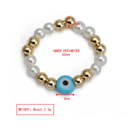 Fashion Devil'S Eye Artificial Pearl Copper Beaded Women'S Rings