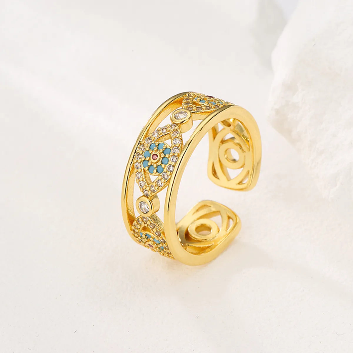 Fashion Devil's Eye Copper Gold Plated Zircon Open Ring