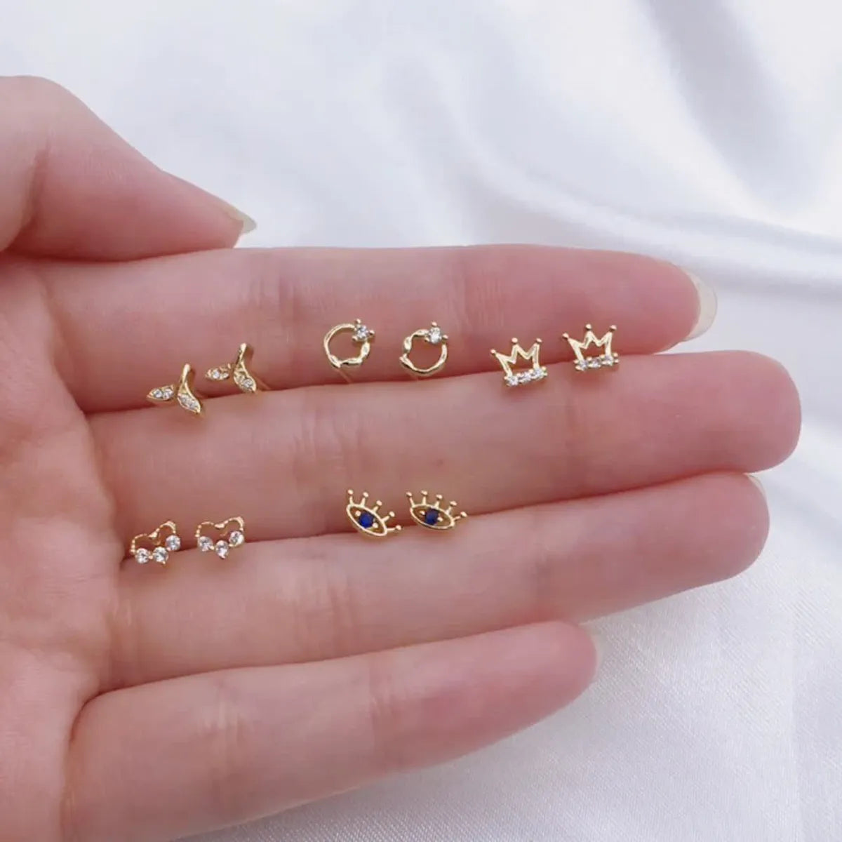 1 Pair Fashion Devil's Eye Crown Flower Inlay Copper Zircon Ear Studs