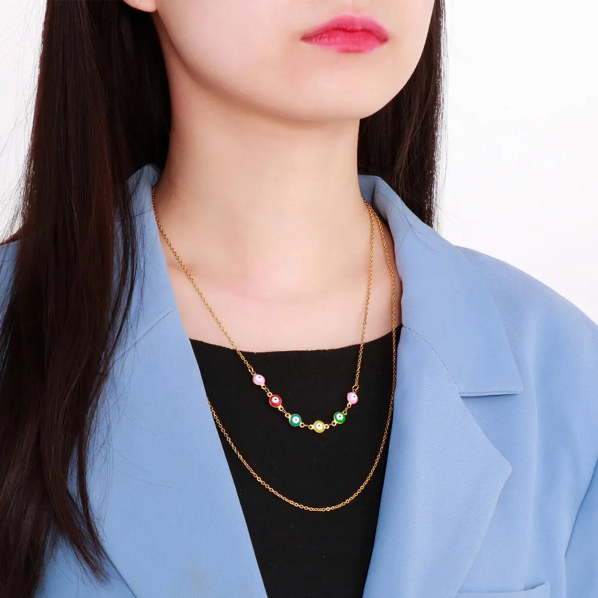 Fashion Devil's Eye Gold Multi-layer Stainless Steel Collarbone Necklace Wholesale