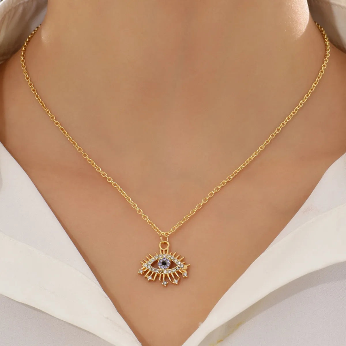 Fashion Devil's Eye Heart Shape Alloy Artificial Rhinestones Artificial Pearls Women's Layered Necklaces Pendant Necklace 1 Piece