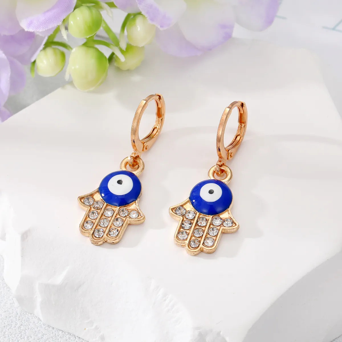 Wholesale Jewelry 1 Pair Retro Devil's Eye Palm Alloy Rhinestones Drop Earrings