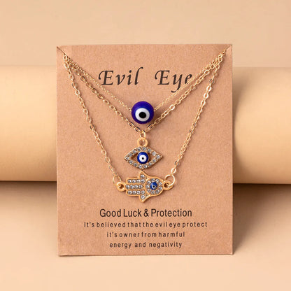 Fashion Devil'S Eye Palm Alloy Plating Glass Women'S Layered Necklaces 1 Set