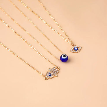 Fashion Devil'S Eye Palm Alloy Plating Glass Women'S Layered Necklaces 1 Set