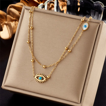 Fashion Devil's Eye Titanium Steel Plating Layered Necklaces