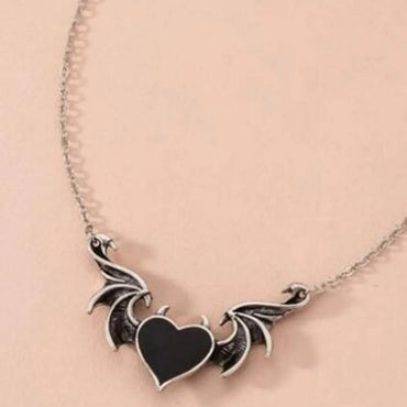 Fashion Devil Wings Gothic Retro Punk Alloy Pendant Heart-shaped Drop Oil Necklace