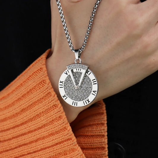 Fashion Dial Stainless Steel Necklace Plating Rhinestones Stainless Steel Necklaces