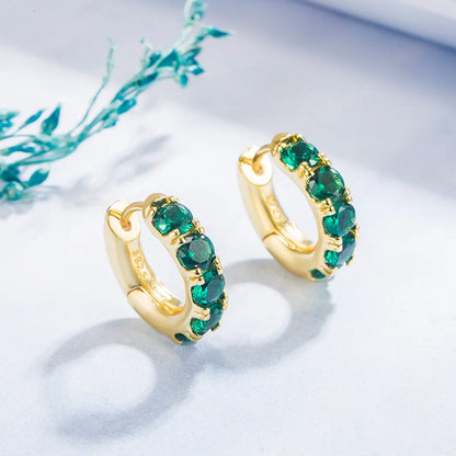 Fashion Diamond Emerald Geometric Copper 14k Gold Earrings Female