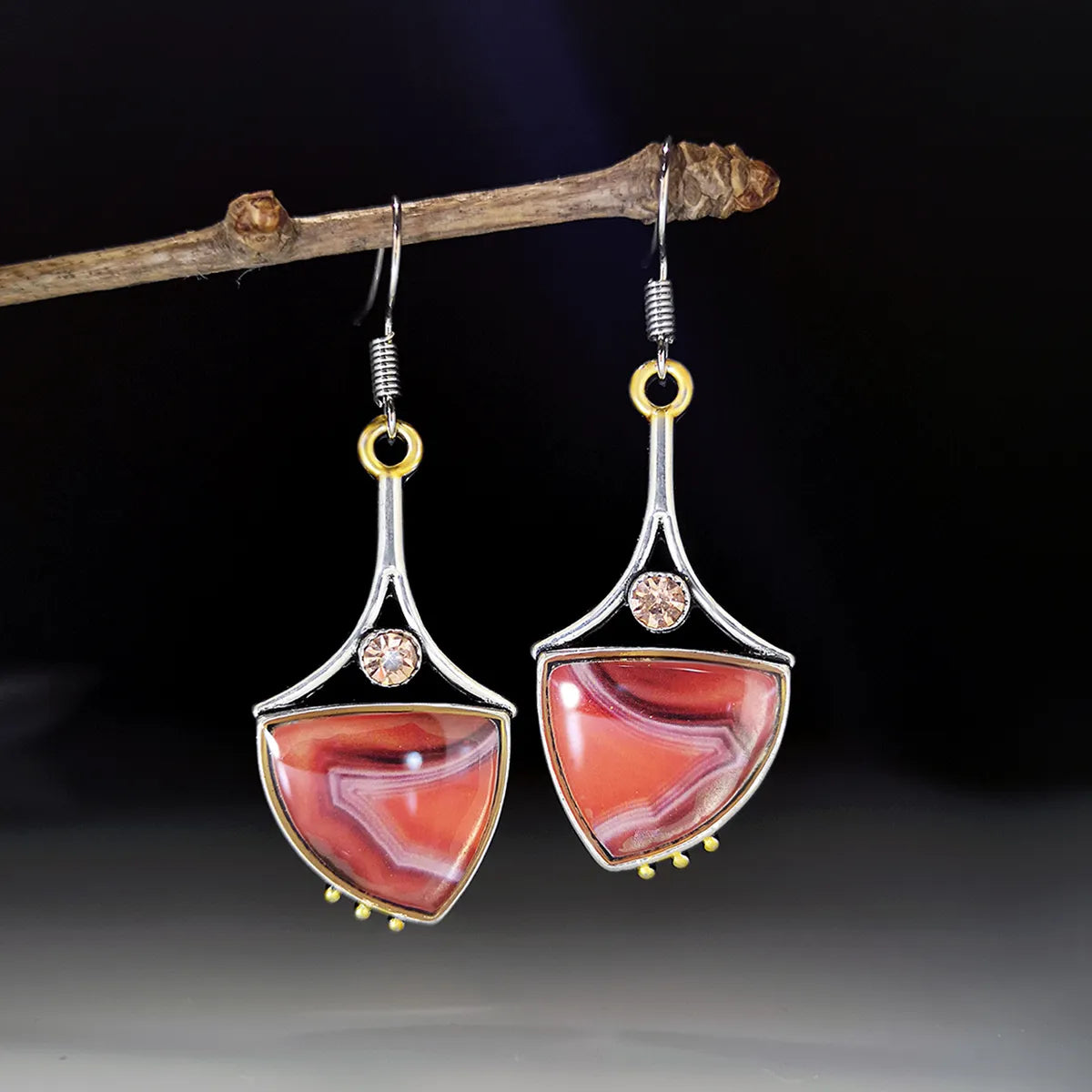 Fashion Diamond-studded Agate Earrings Bohemian Creative Antique Alloy Earrings