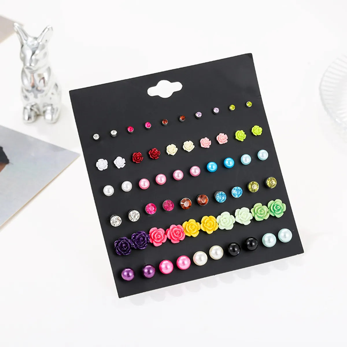 Fashion Diamond-studded Color Flower Pearl Acrylic 30 Pairs Set Alloy Earrings