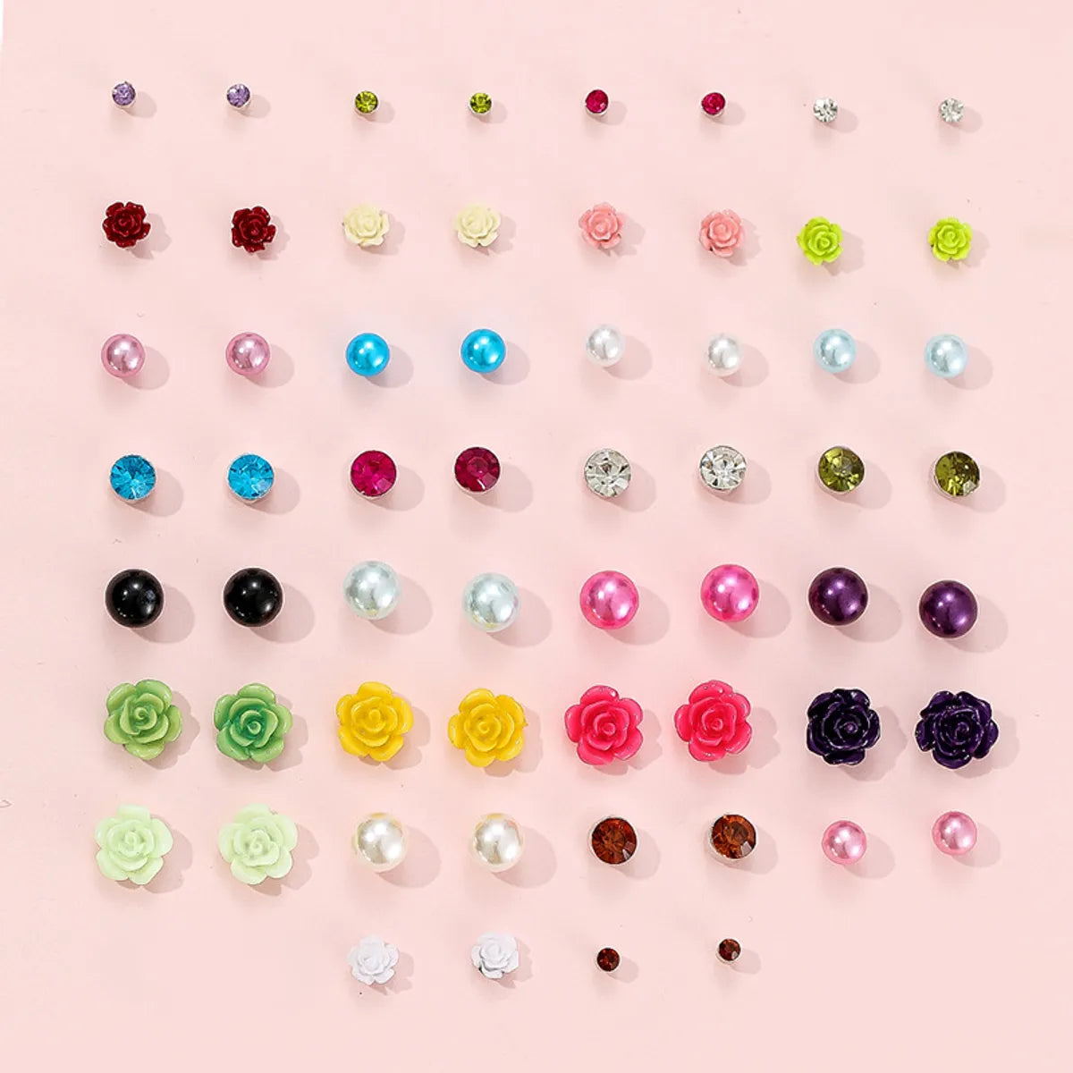 Fashion Diamond-studded Color Flower Pearl Acrylic 30 Pairs Set Alloy Earrings