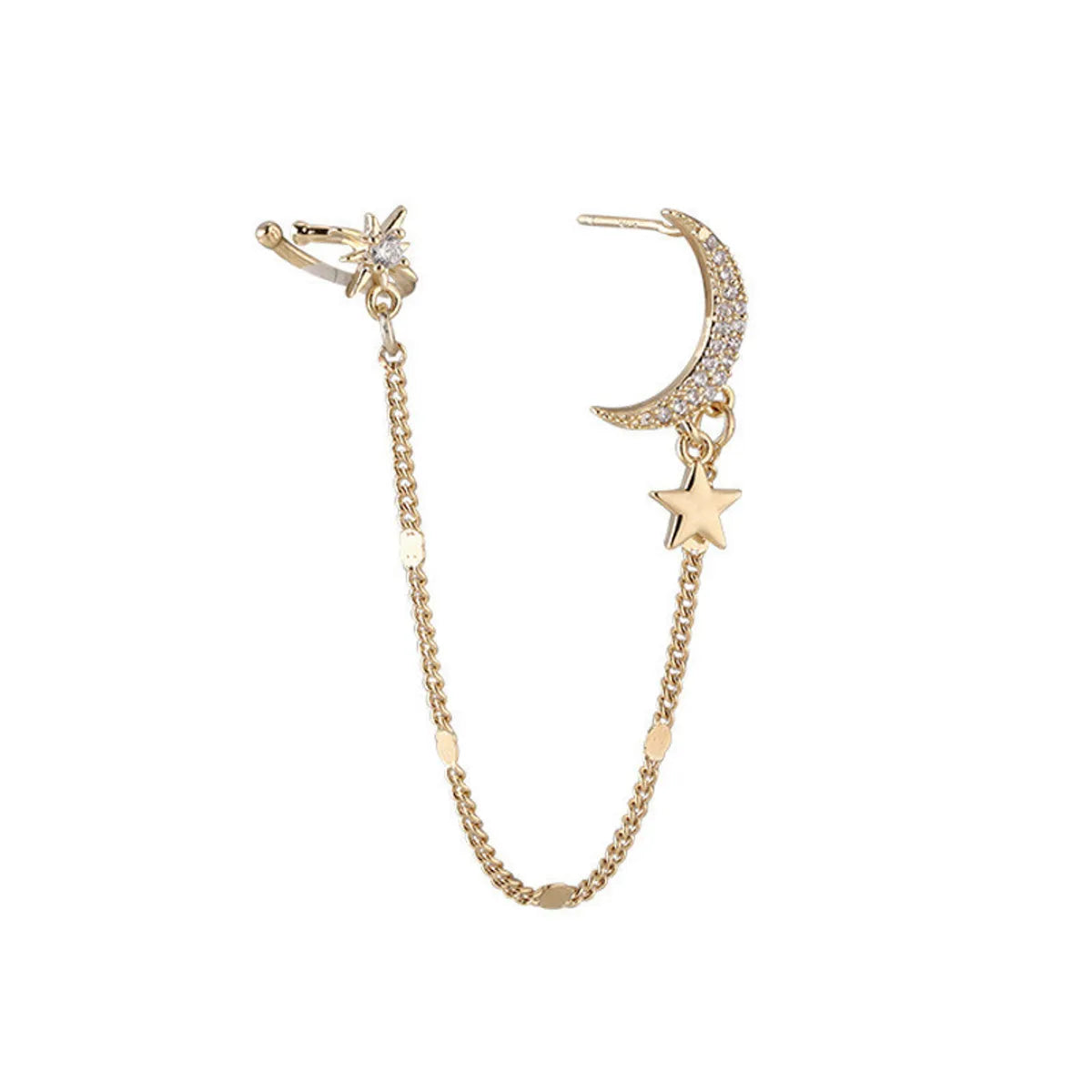 Fashion Diamond-Studded Crescent Simple Ear Clip Alloy Ear Bone Clip