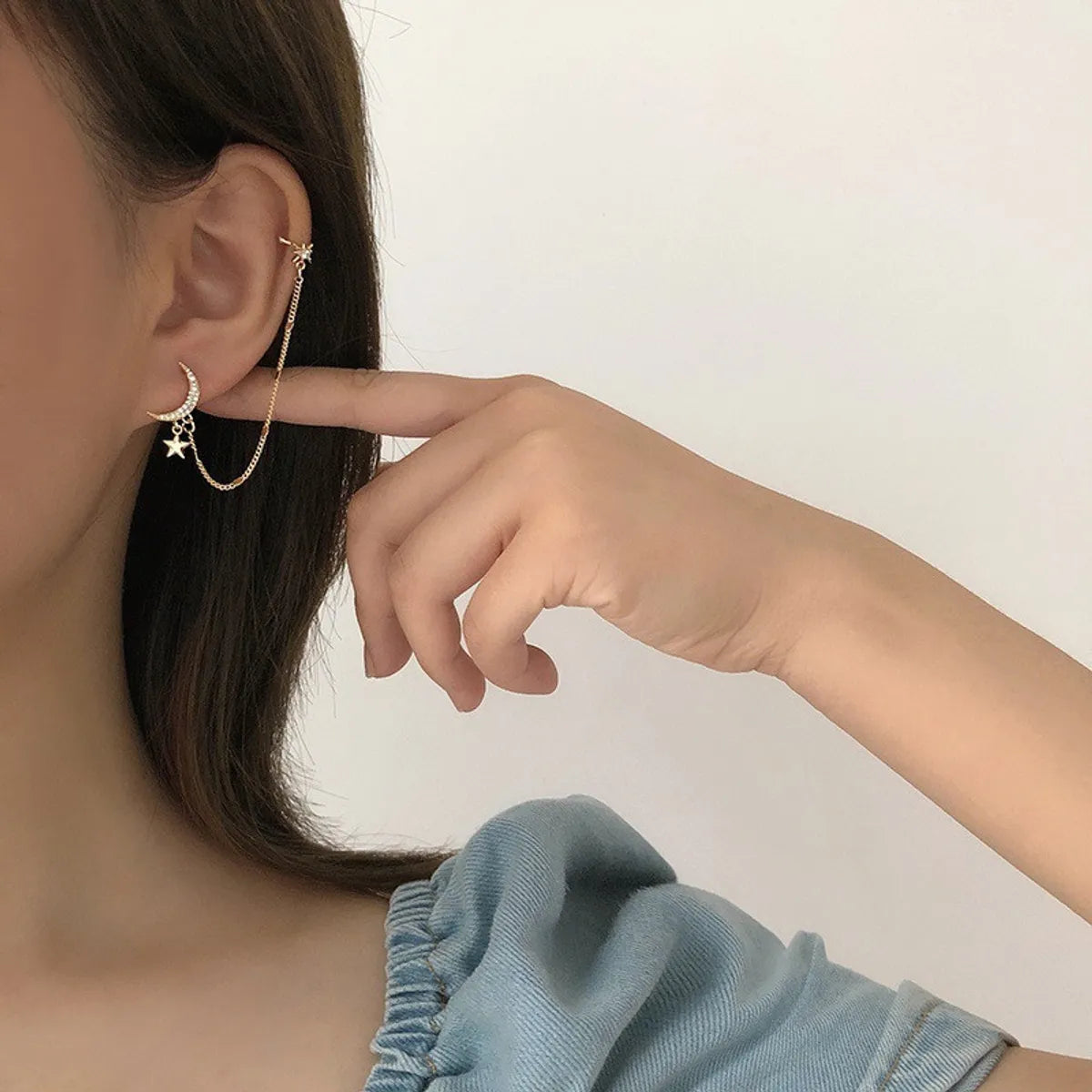 Fashion Diamond-Studded Crescent Simple Ear Clip Alloy Ear Bone Clip