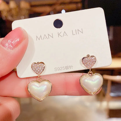 Fashion Diamond-Studded Pearl Heart-Shape Earrings