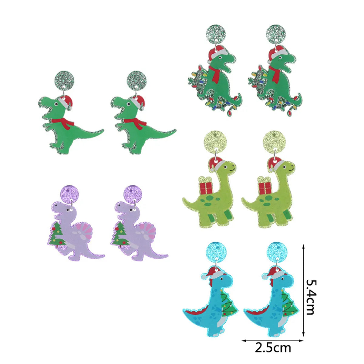 Fashion Dinosaur Arylic Printing Christmas Women's Drop Earrings 1 Pair