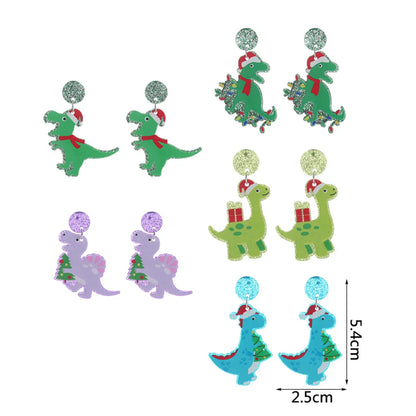 Fashion Dinosaur Arylic Printing Christmas Women's Drop Earrings 1 Pair