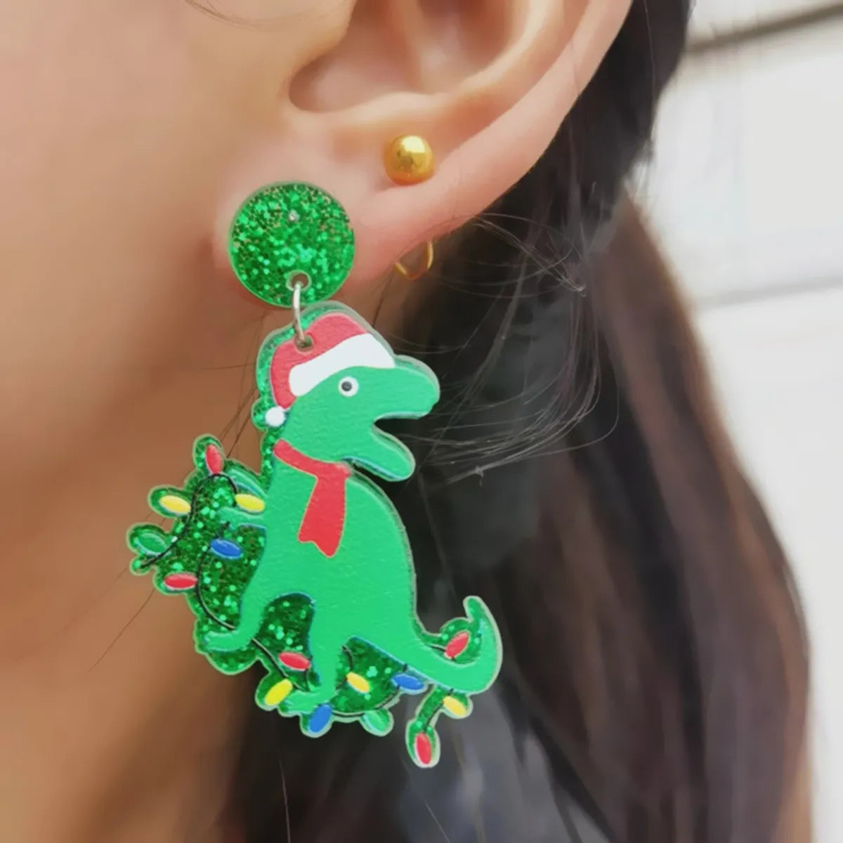 Fashion Dinosaur Arylic Printing Christmas Women's Drop Earrings 1 Pair