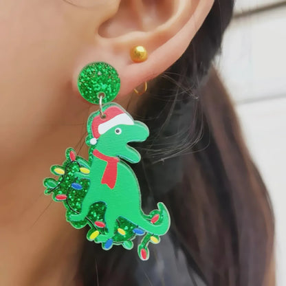 Fashion Dinosaur Arylic Printing Christmas Women's Drop Earrings 1 Pair