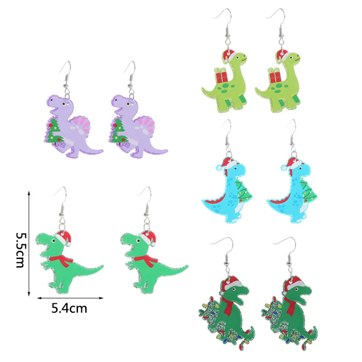 Fashion Dinosaur Arylic Printing Christmas Women's Drop Earrings 1 Pair