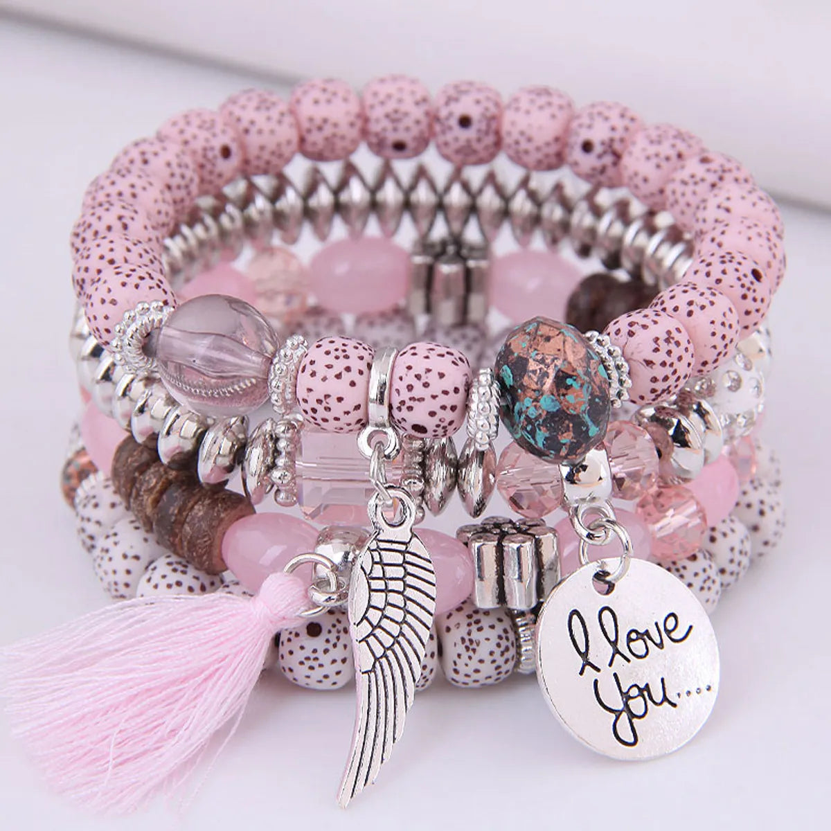 Fashion Disc Heart Wings Tassels Beads Multi-Layered Bracelet Wholesale