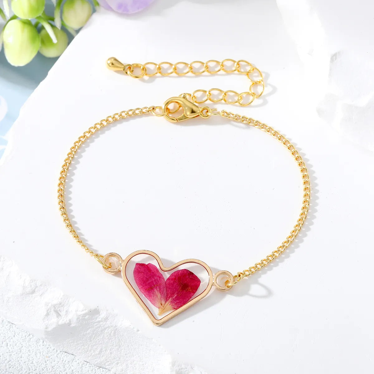 Fashion Ditsy Floral Heart Shape Flower Alloy Resin Plating Women's Bracelets 1 Piece