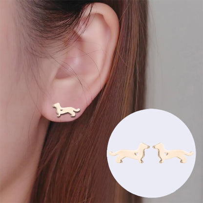 Fashion Dog Plating 304 Stainless Steel No Inlaid 18K Gold Plated Earrings Ear Studs