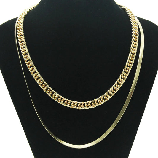 Fashion Double-Layer Cuban Chain Necklace Accessories Pendant