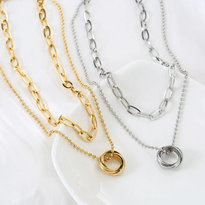 Fashion Double-layer Detachable Ring Necklace Creative Hip-hop Titanium Steel Sweater Chain