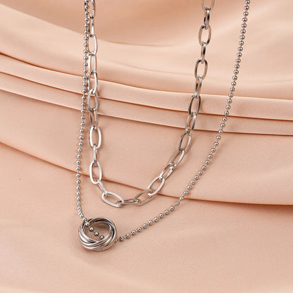 Fashion Double-layer Detachable Ring Necklace Creative Hip-hop Titanium Steel Sweater Chain