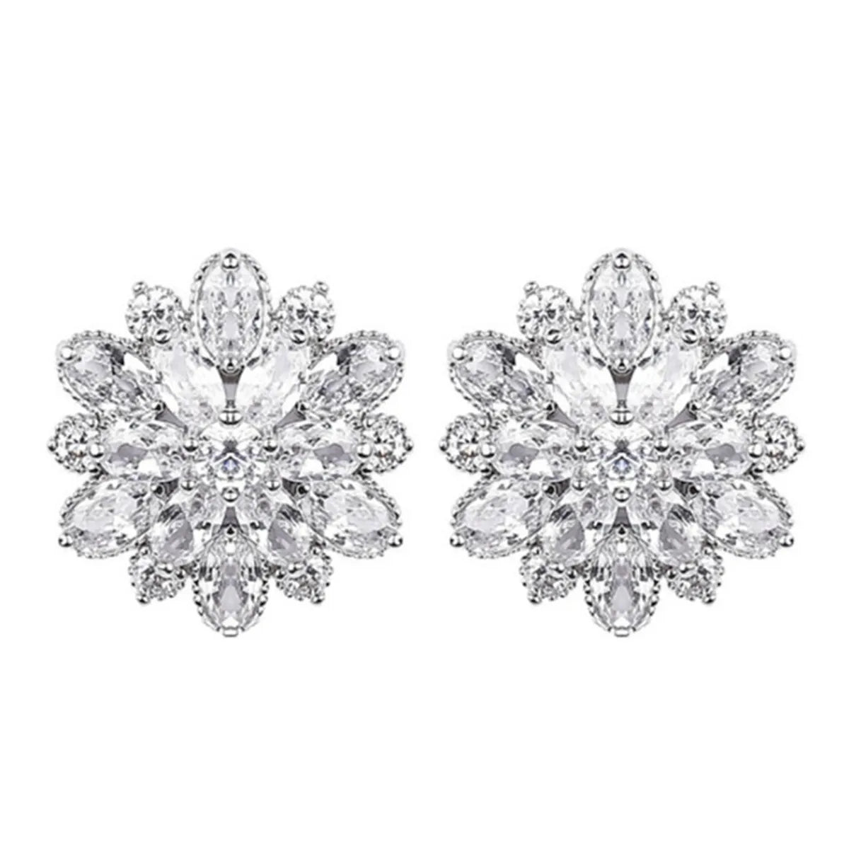 Fashion Double Layer Flower Crystal Alloy Stud Earrings