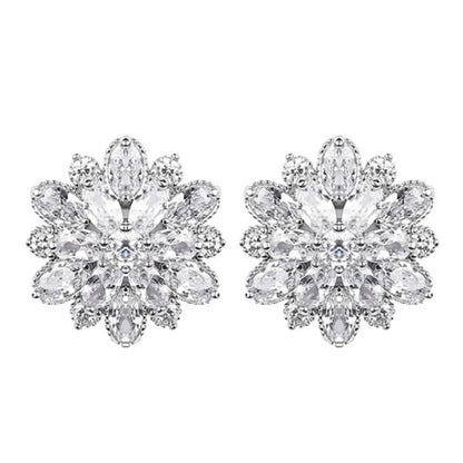 Fashion Double Layer Flower Crystal Alloy Stud Earrings