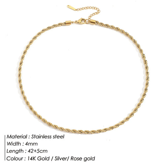 Fashion Double Layer Necklace Twist Chain Necklace Stainless Steel Gold Plated Necklace