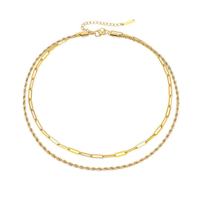 Fashion Double Layer Necklace Twist Chain Necklace Stainless Steel Gold Plated Necklace