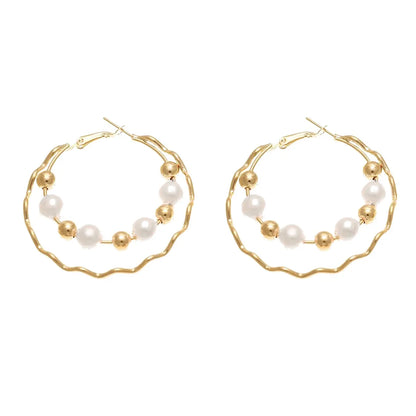 Fashion Double-Layer Pearl Geometric Stud Earrings