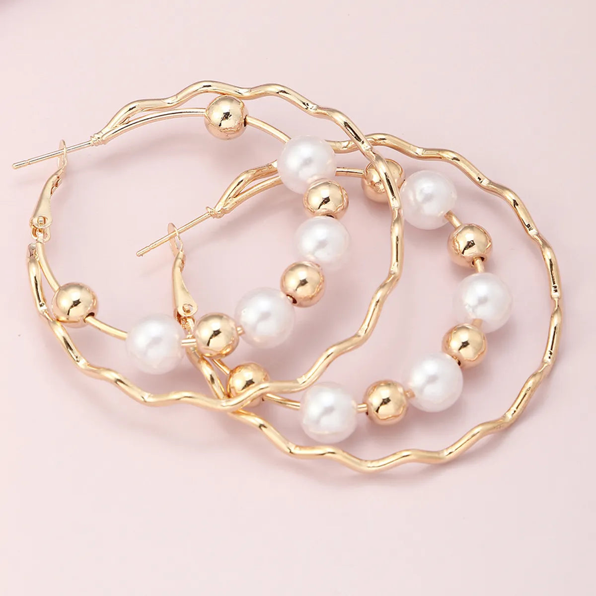 Fashion Double-Layer Pearl Geometric Stud Earrings