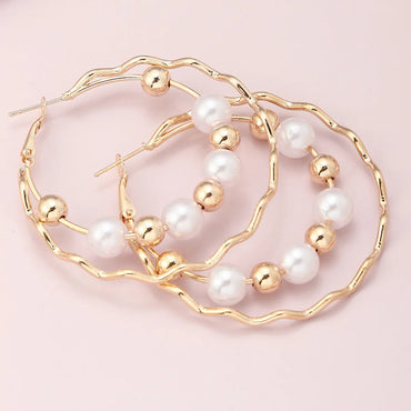 Fashion Double-Layer Pearl Geometric Stud Earrings